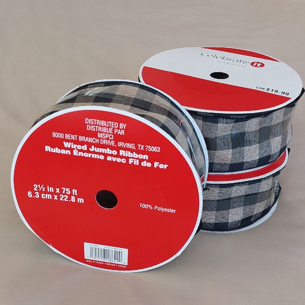 Celebrate It Black and Beige Checkered Ribbon